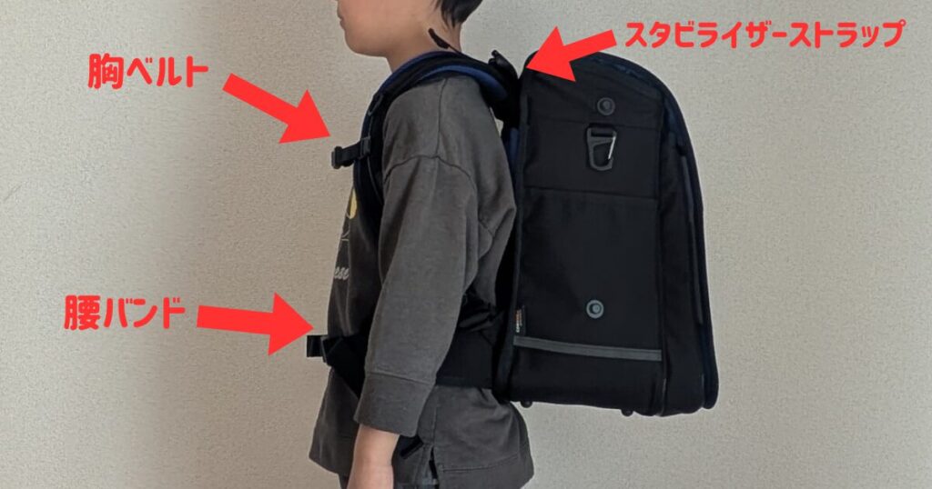 筆者の息子がエルゴランセルを背負っている写真