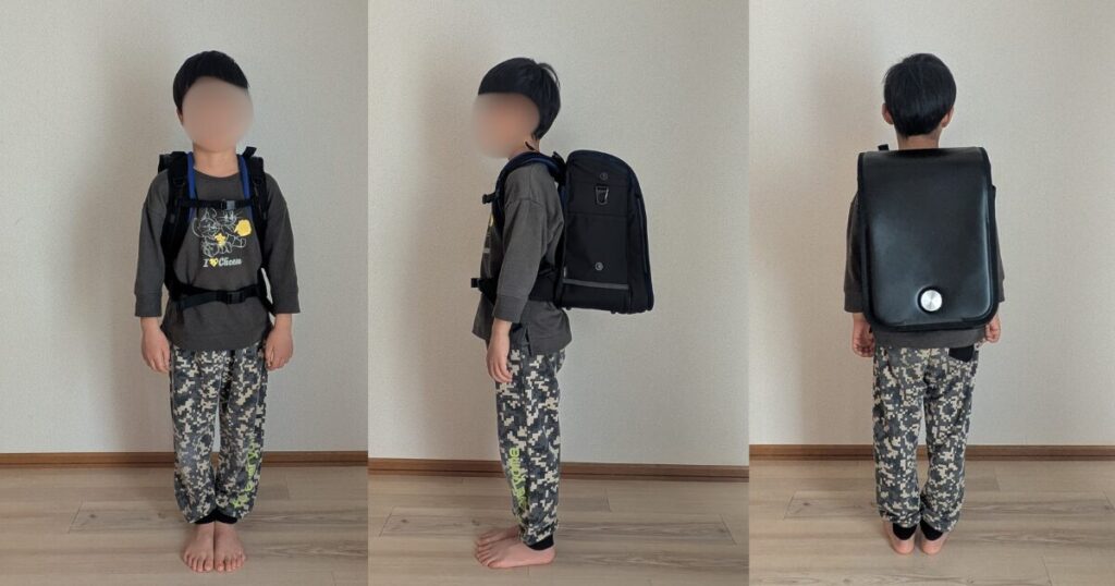 息子がエルゴランセルを背負っている前・横・後からの写真