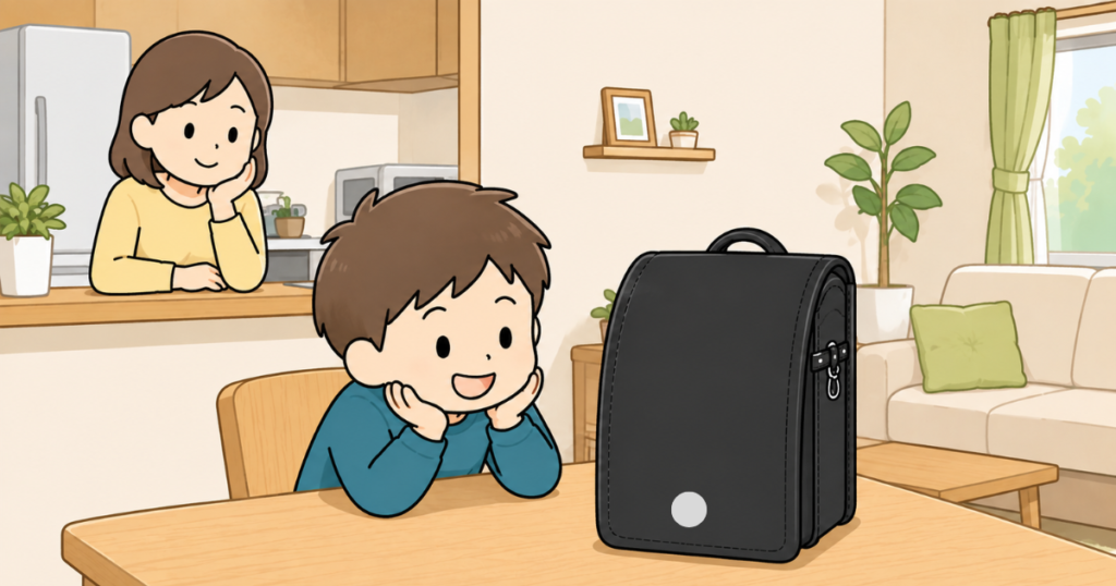 エルゴランセルを眺めて笑顔の男の子のイラスト